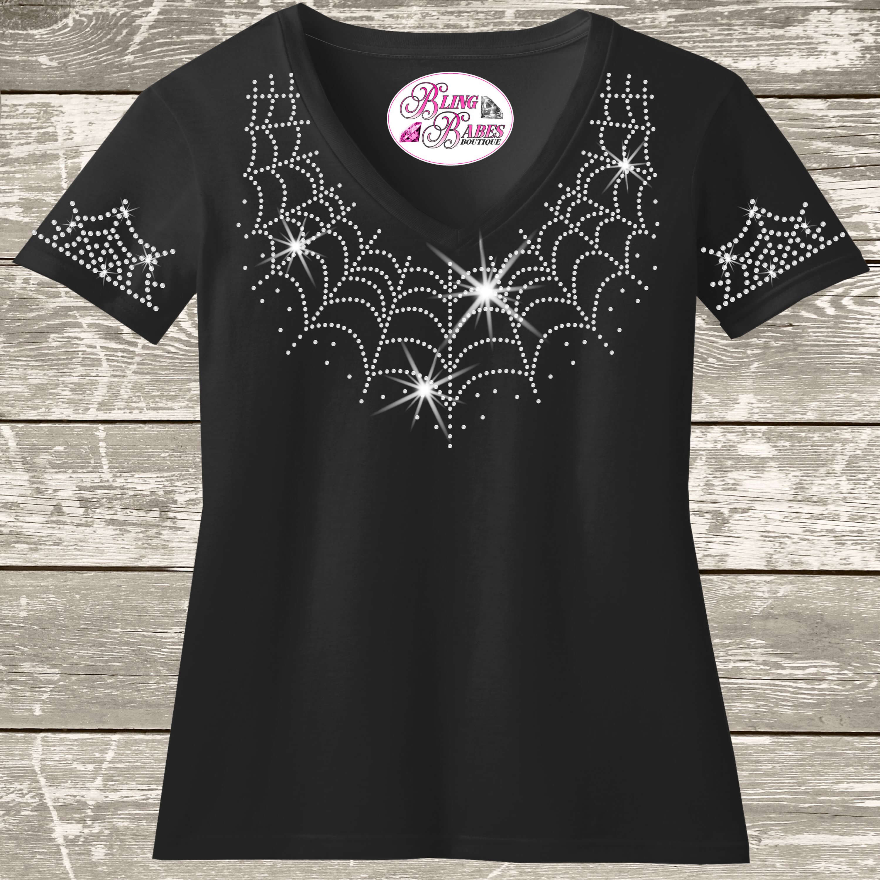 Gothic Glamour: 1629 - Rhinestone Spiderweb Shirt - Perfect Halloween or Party Bling Top